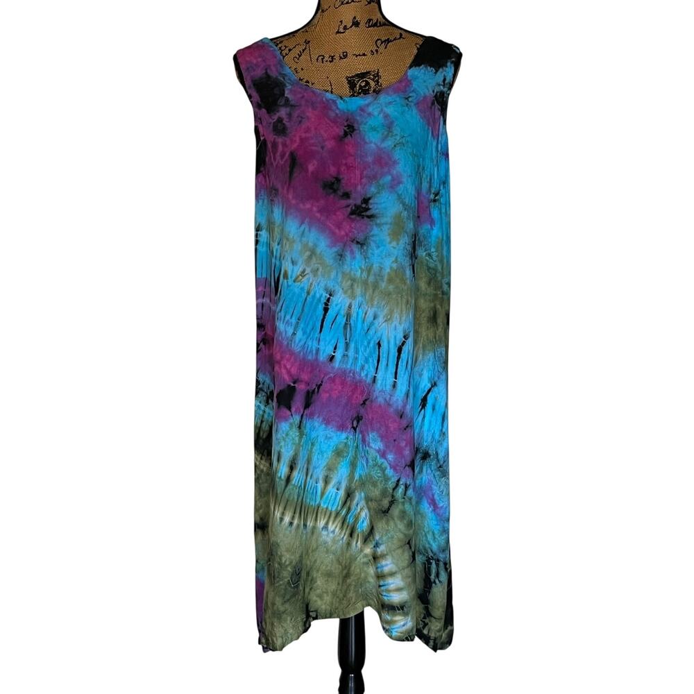 Flash Back Unlimited Sleeveless Rayon Tie Dye Midi Dress Women’s XXL